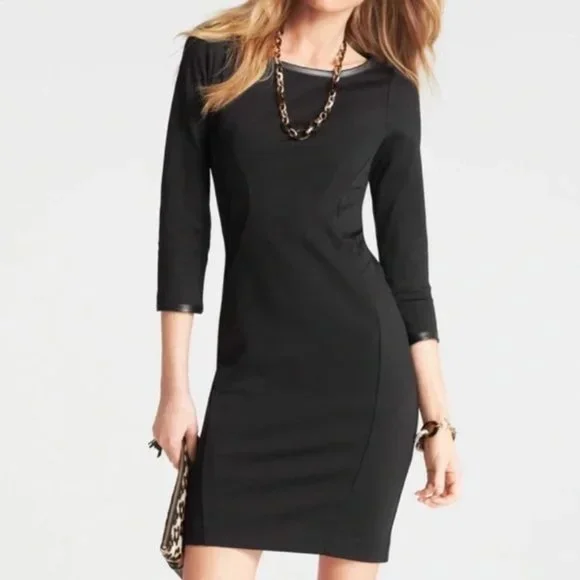 Ann Taylor | Dresses | Ann Taylor Black Dress With Faux Leather Trim At Neck And Wrists Size 4 | Poshmark Ann Taylor | Dresses | Ann Taylor Black Dress With Faux Leather Trim At Neck And Wrists Size 4 | Poshmark